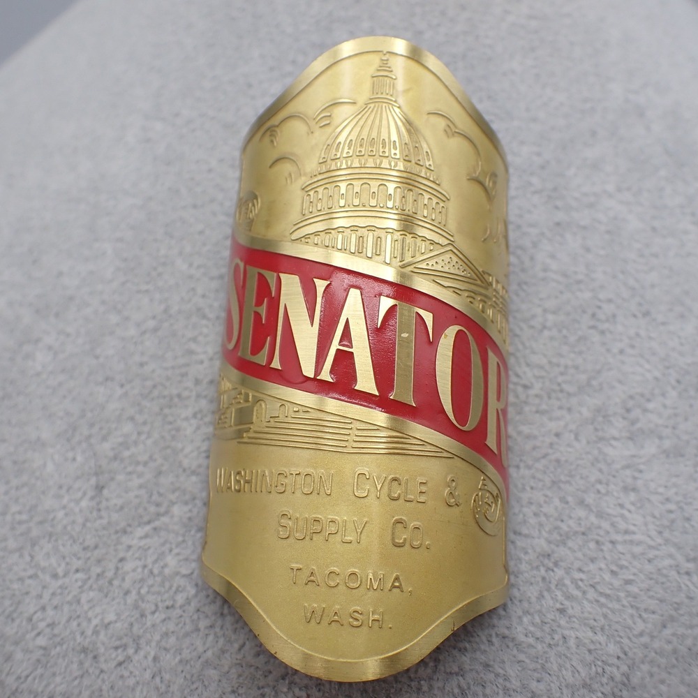 READ Senator Bicycle Head Badge Washington Cycle & Supply Co Tacoma Brass Red